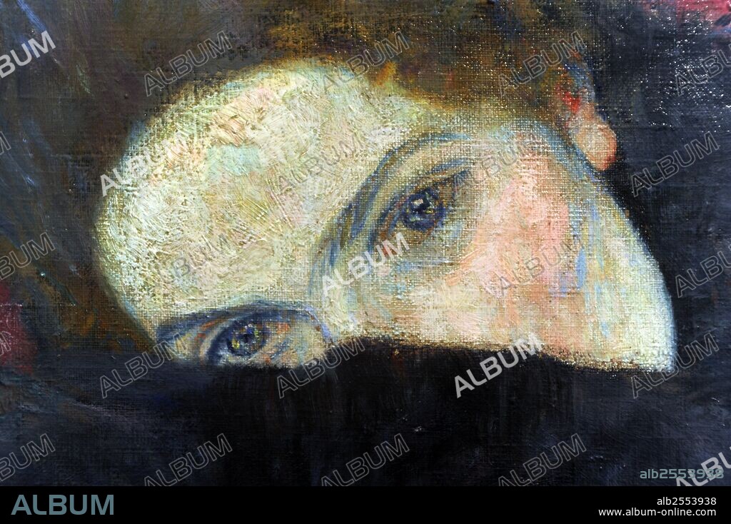 ARTE S. XIX. AUSTRIA. KLIMT, Gustav (Viena, 1862-1918). Pintor y decorador austríaco. Máximo representante del Jugendstil en Alemania y Austria. Dama con Manguito. 1916-1917. Oleo sobre lienzo. Colección privada. Galería Nacional de Praga. República Checa. Detalle.