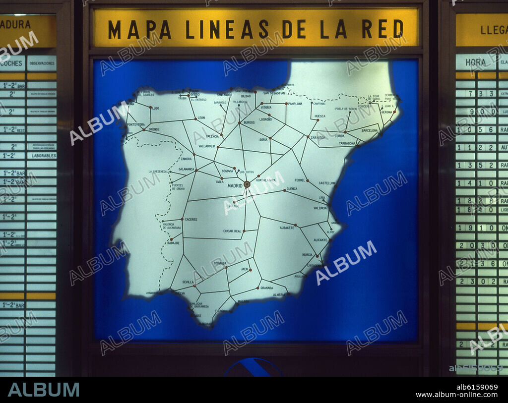 MAPA DE LINEAS DE FERROCARRIL DE ESPAÑA.