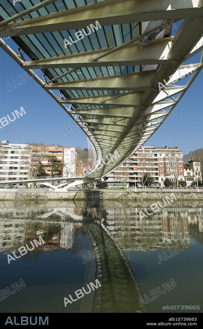 Zubizuri bridge by Santiago Calatrava, Bilbao. Biscay, Euskadi, Spain.