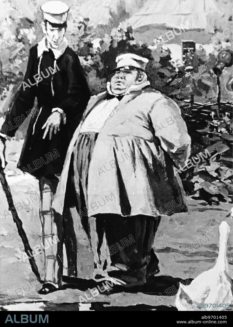 'The Tale About How Ivan Ivanovich Quarreled with Ivan Nikiforovich. Ivan Ivanovich and Ivan Nikiforovich taking a stroll. A Bubnov, 1951. Supplied by; SCRSS - Society for Cooperation in Russian And Soviet Studies.