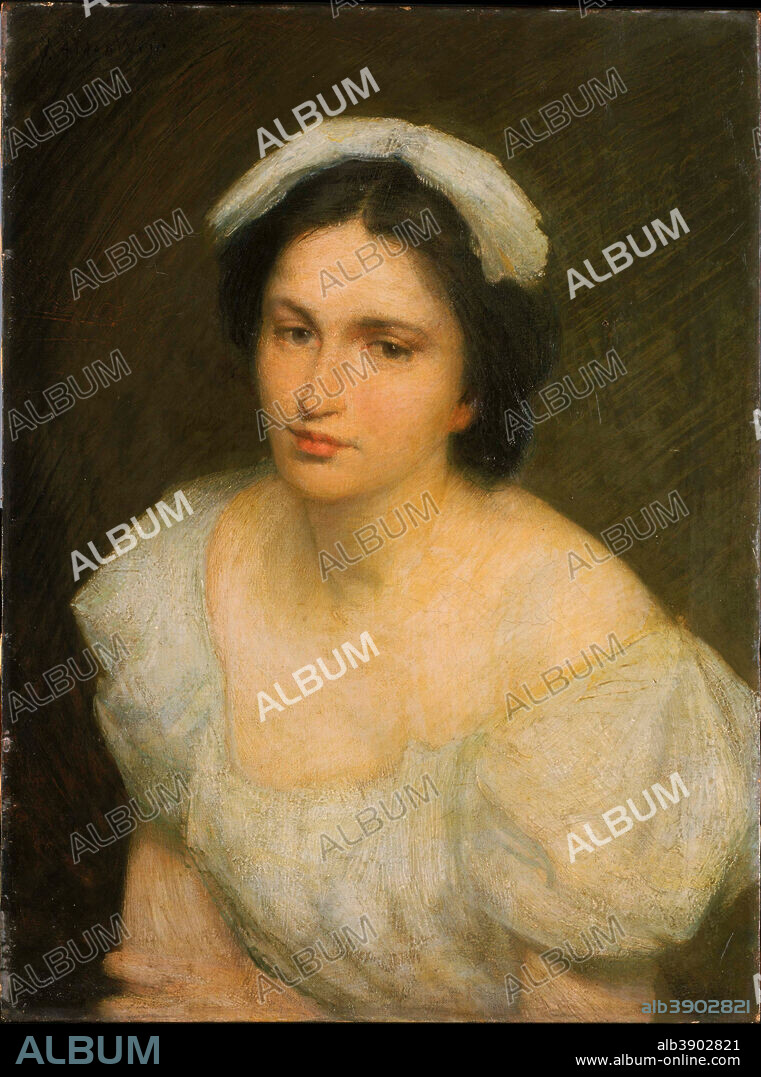 J. ALDEN WEIR. An Alsatian Girl. Painting. Oil on canvas. Height: 24 mm (0.94 in); Width: 18 mm (0.70 in).