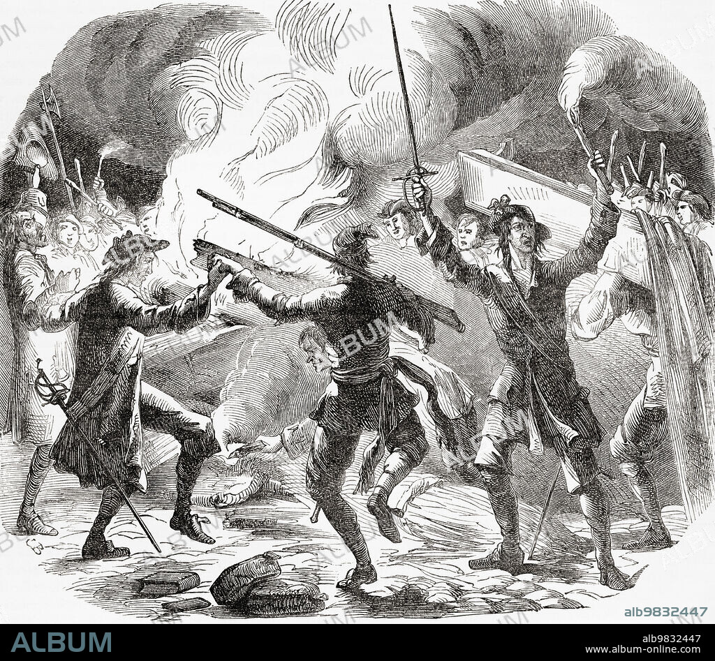 Archduke Charles, claimant to the Spanish throne after the death of Charles II in 1700, presents his sword to the Duke of Marlborough who had been commissioned by Queen Anne to present his congratulations. Charles VI, right, 1685 1740. Holy Roman Emperor and ruler of the Austrian Habsburg Monarchy. General John Churchill, 1st Duke of Marlborough, 1st Prince of Mindelheim, 1st Count of Nellenburg, Prince of the Holy Roman Empire, 1650 1722. English soldier and statesman. From Cassell's Illustrated History of England, published c.1890.