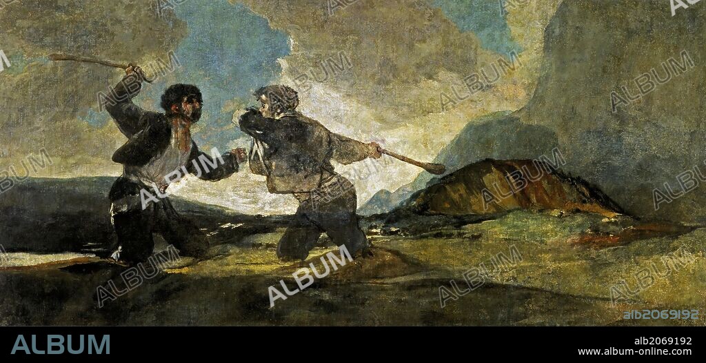 Francisco de Goya y Lucientes / 'Duelo a garrotazos', 1820-1823, Escuela Española, Técnica mixta sobre Revestimiento mural, 125 cm x 261 cm, P00758.