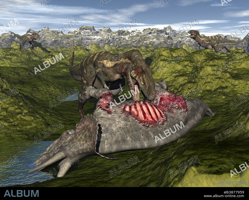 Nanotyrannus eating the carcass of a dead Triceratops.