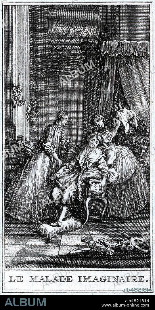 Le malade imaginaire. Illustration de 1749 par Jan PUNT (1711-1779) d'apres Francois BOUCHER (1703-1770) pour Les Oeuvres de MOLIERE (1622-1673). Credit : Collection Kharbine-Tapabor.