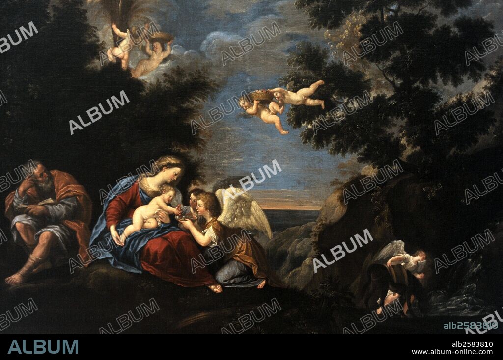 Francesco Albani (1578-1660). Italian painter. Rest on the Flight into Egypt, ca. 1640. National Gallery. Prague. Czech Republic.