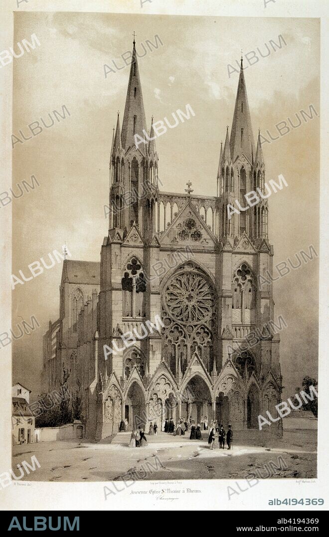 Eglise Saint-Nicaise, (Saint-Nicaise church in Reims, France. illustrated in 'Voyages pittoresques et romantiques' (Picturesque and romantic journeys in ancient France), by Isidore Taylor, (baron Taylor) 1857.