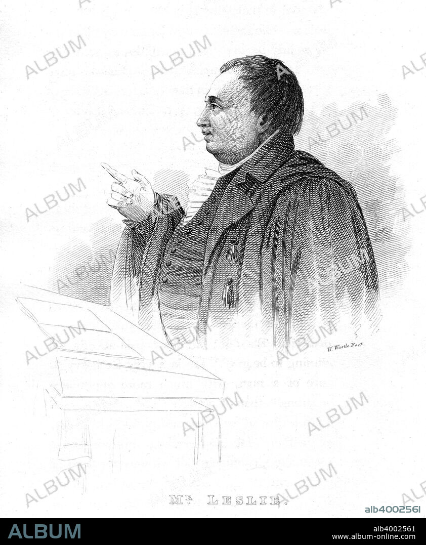 John Leslie, Scottish natural philosopher and physicist, lecturing, 19th century.  Leslie (1766-1832) was appointed Professor of Mathematics at Edinburgh in 1805 and of Natural Philosophy in 1819. In 1810 he created artificial ice. Leslie was knighted in 1832.