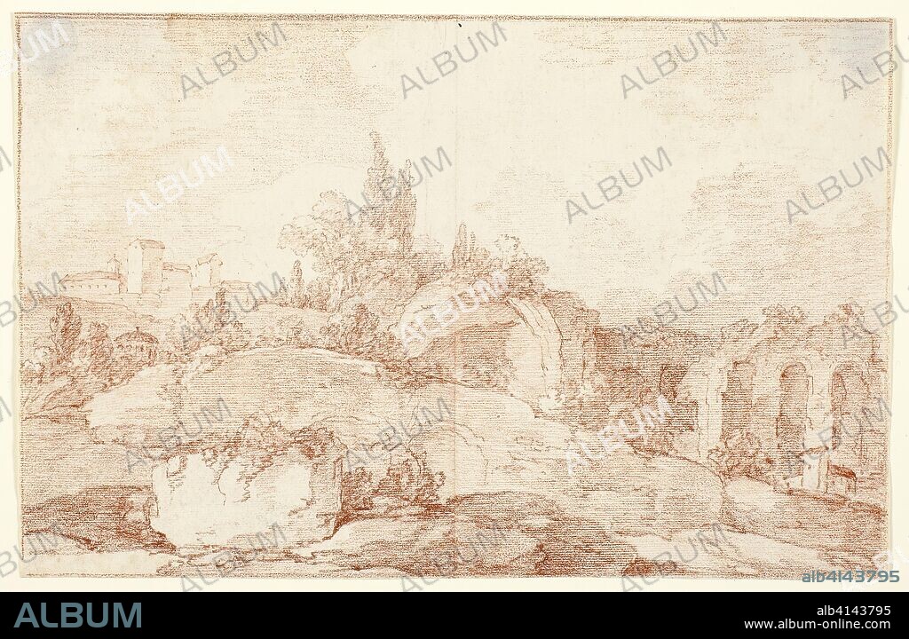 Landscape of the Italian Campagna. Jens Petersen Lund; Danish, 1725/30-after 1793. Date: 1780. Dimensions: 220 × 341 mm. Red chalk on ivory laid paper. Origin: Denmark.