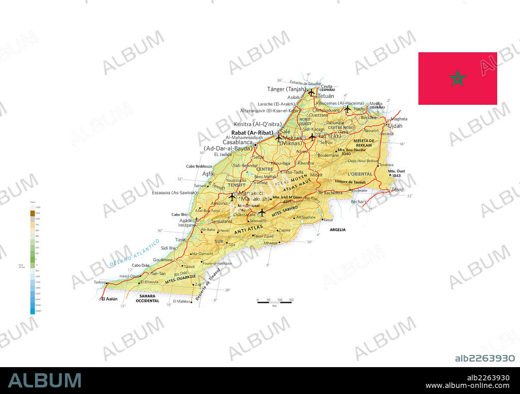 MARRUECOS. Mapa físico y político de Marruecos.