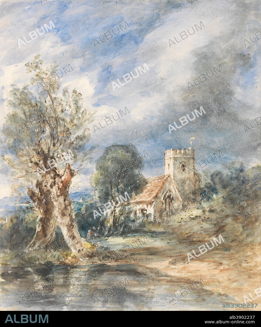JOHN CONSTABLE. Stoke Poges Church. Date/Period: 1834. Watercolor. Watercolor with pen and dark brown ink and scratching out on medium, smooth, cream wove paper. Height: 216 mm (8.50 in); Width: 181 mm (7.12 in).