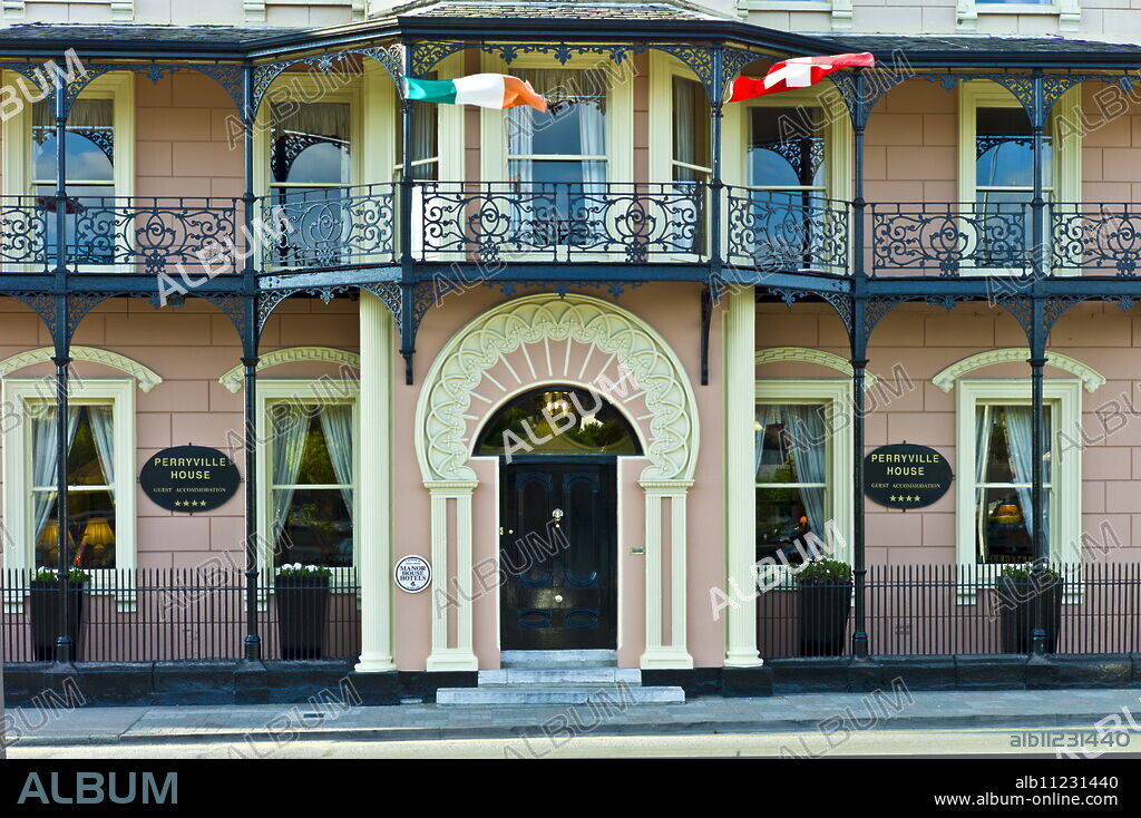 Elegant Georgian hotel front of Perryville House Hotel, Kinsale, County Cork, Ireland.
