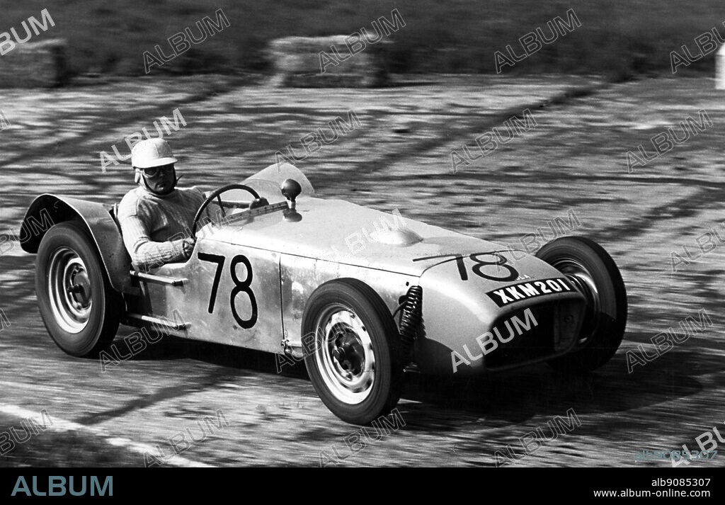 Ford Championship of Ireland Race , Kirkistown , Northern Ireland . A R Wershat in his Lola (Lolita) Special who took second place . 5 July 1958.