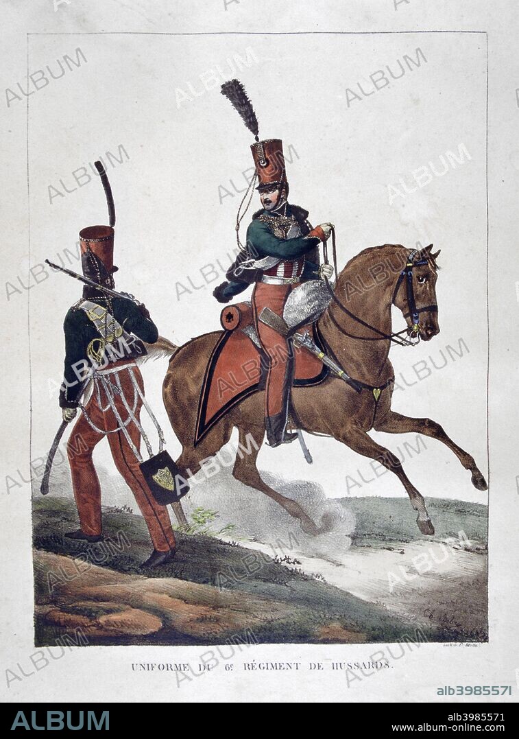 Uniforms of the 6th regiment of French hussars, 1823.