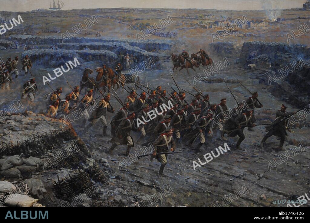 Crimean War (1853-1856). Siege of Sevastopol, 1854-1855, by Franz Alekseyevich Roubaud (1856-1928). The city, on the Black Sea, was besieged for 11 months. Detail. Museum of Heroic Defense and Liberation of Sevastopol. Crimean Peninsula. Ukraine.