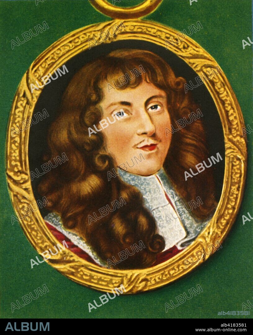 'Louis Joseph Herzog Von Vendome', (1933). Portrait of Louis Joseph de Bourbon, Duc de Vendome (1654-1712), Marshal of France. De Bourbon was one of the most successful French military commanders during the War of the Grand Alliance and the War of the Spanish Succession. After a miniature by Jean Petitot. From "Gestalten Der Weltgeschichte", a book of cigarette-card portrait miniatures of figures in world history from the last four hundred years. [Germany, 1933].