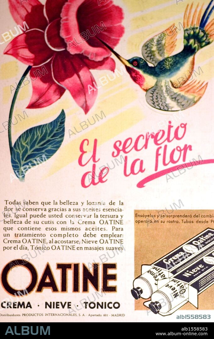 Anuncio publicitario de CREMAS DE BELLEZA. Década años 50. España.