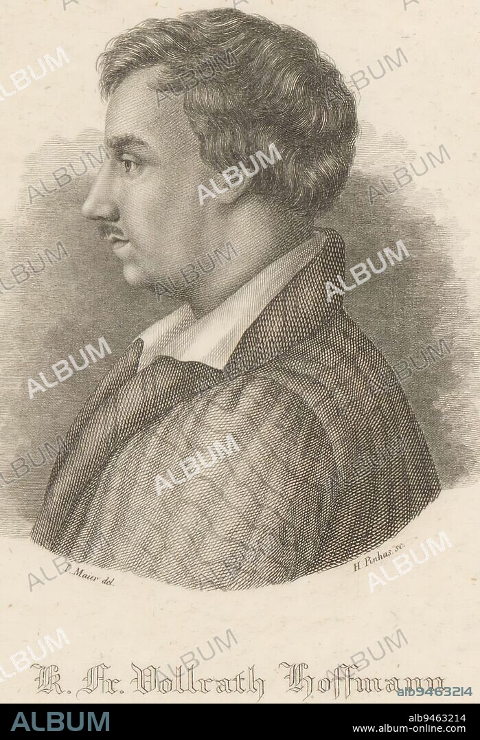 Portrait of Karl Friedrich Vollrath Hoffmann, Hermann Hirsch Pinhas, after I. Maier, 1811 - 1844, print maker: Hermann Hirsch Pinhas, (mentioned on object), intermediary draughtsman: I. Maier, (mentioned on object), 1811 - 1844, paper, steel engraving, h 204 mm - w 141 mm.