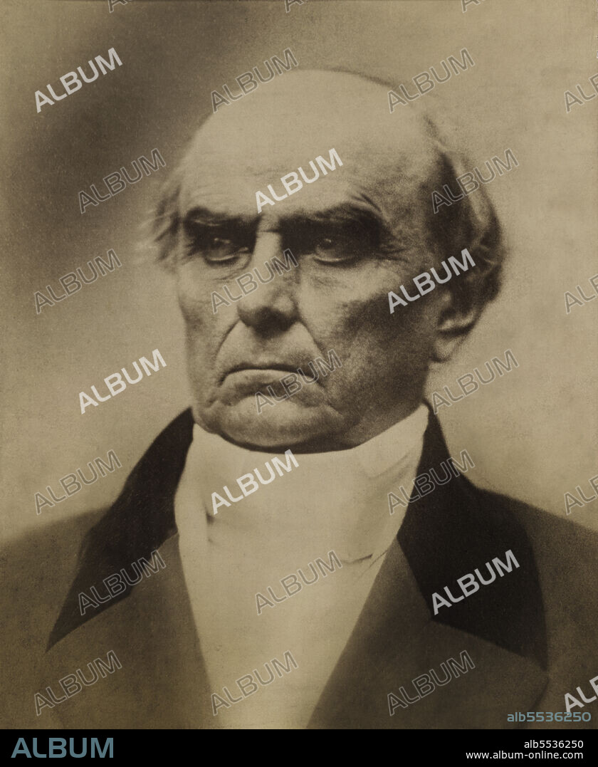 Daniel Webster (1782-1852), American Statesman, represented New Hampshire and Massachusetts in U.S. Congress and served as U.S. Secretary of State under Presidents William Henry Harrison, John Tyler, and Millard Fillmore, head and shoulders Portrait, Daguerreotype, Josiah Johnson Hawes, 1851.