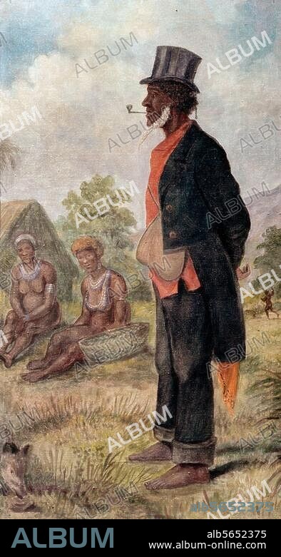 Völkerkunde / Neuguinea:. "Häuptling Topulu von Makada, gen. King Dick (Neu-Lauenburg, Bismarck-Archipel) ". Gemälde, 1885/90, von Moritz Hoffmann. (Dt. Expedition 1884 unter Otto Finsch nach Neuguinea). Tempera auf Leinwand, 108 × 60 cm. Bremen, Überseemuseum.