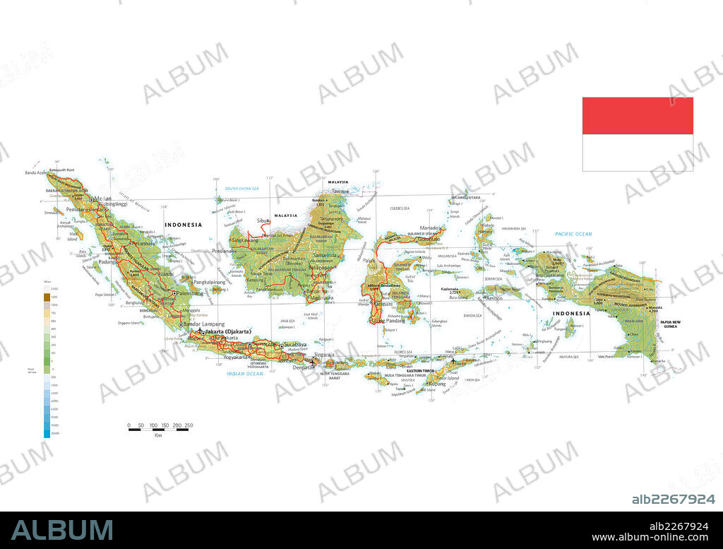 INDONESIA. Mapa físico y político de Indonesia.