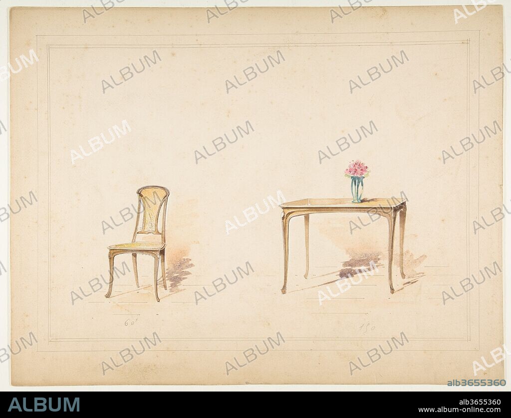 Designs for an Art Nouveau Table and Chair. Artist: Anonymous, French, 19th century. Dimensions: sheet: 12 5/8 x 16 7/16 in. (32 x 41.7 cm). Date: 19th century.