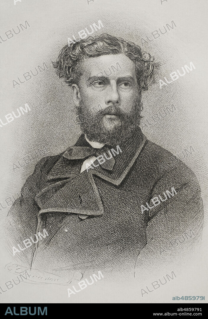 Victor Balaguer Cirera (1834-1901). Escritor, periodista y político español. Figura destacada de la Renaixença. Retrato. Grabado. Historia de Cataluña y de la Corona de Aragón, por Victor Balaguer. Tomo I. Barcelona,1860.