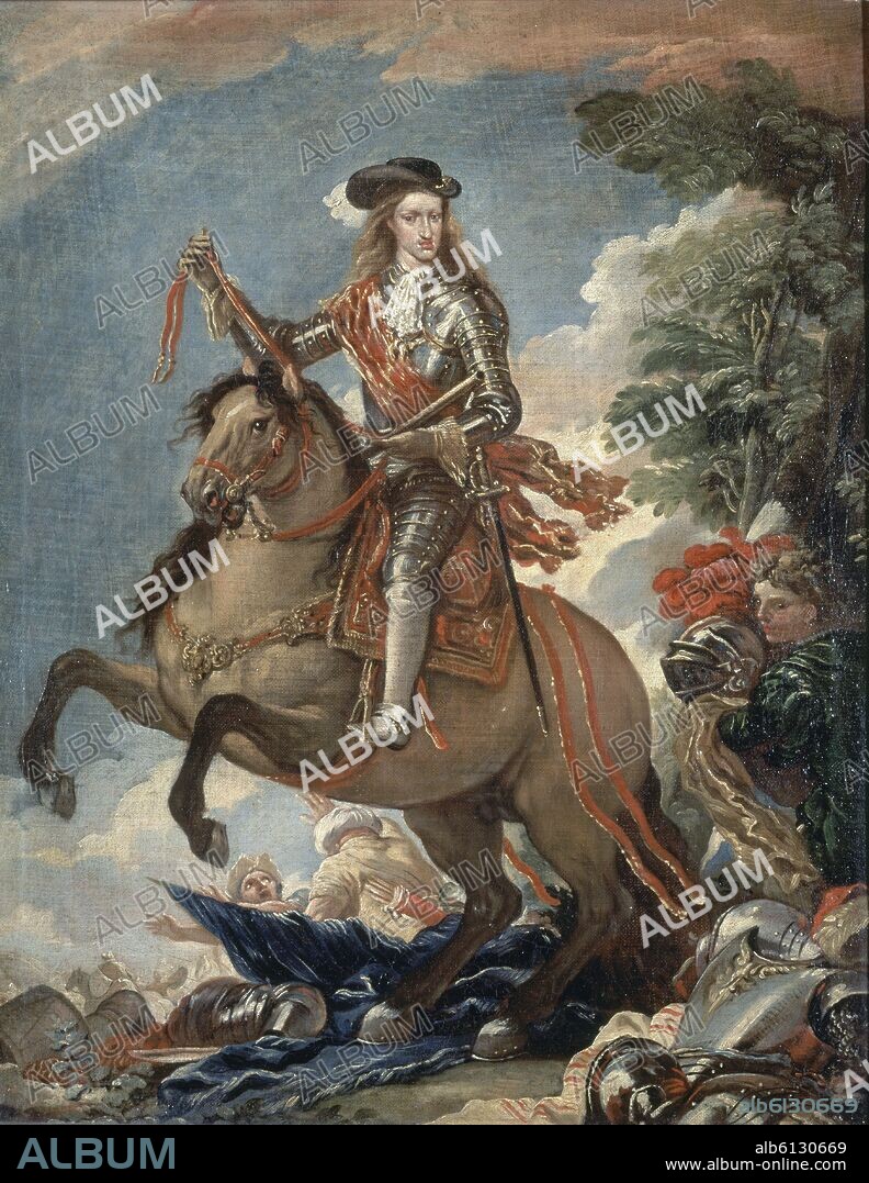 LUCA GIORDANO. CARLOS II A CABALLO - 1693 - O/L - 68x54 - NP 2761 - BARROCO ITALIANO.