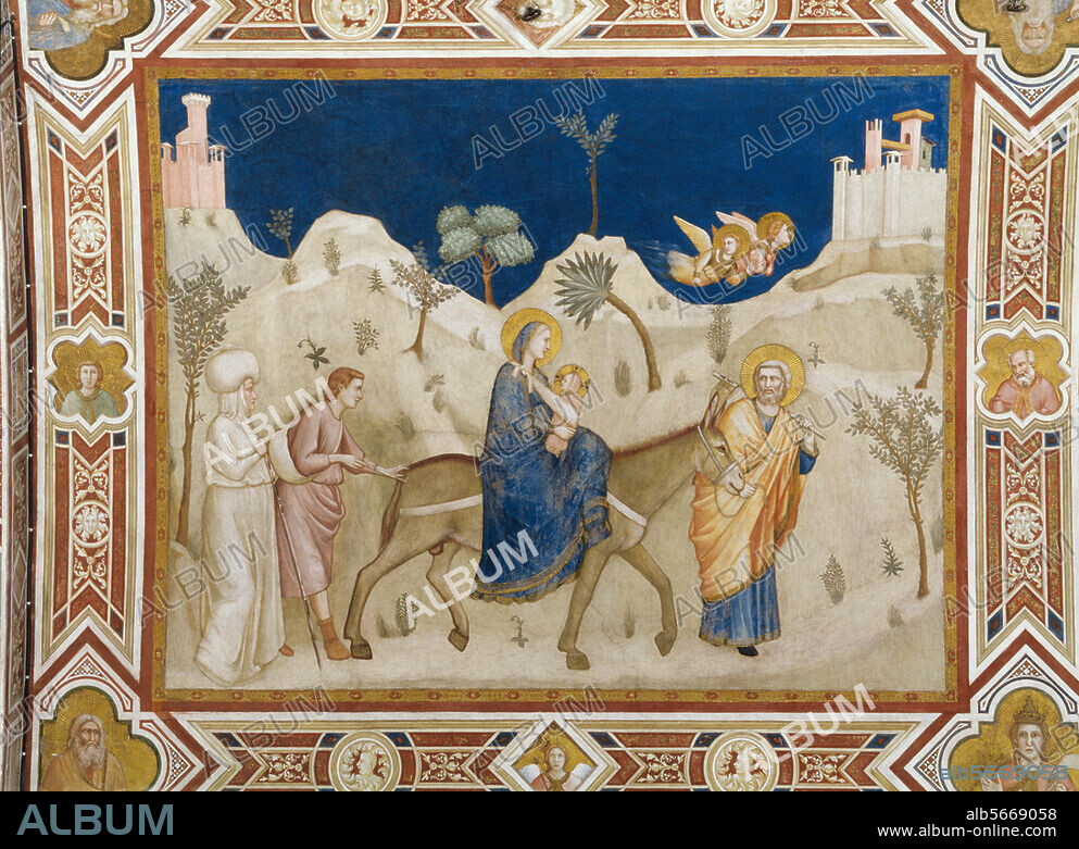 Giotto di Bondone, um 1266-1337, Werkstatt. "Die Flucht nach Ägypten". Fresko, um 1315/20. Assisi, S. Francesco (Unterkirche, Westliches Querhaus, Nordarm).