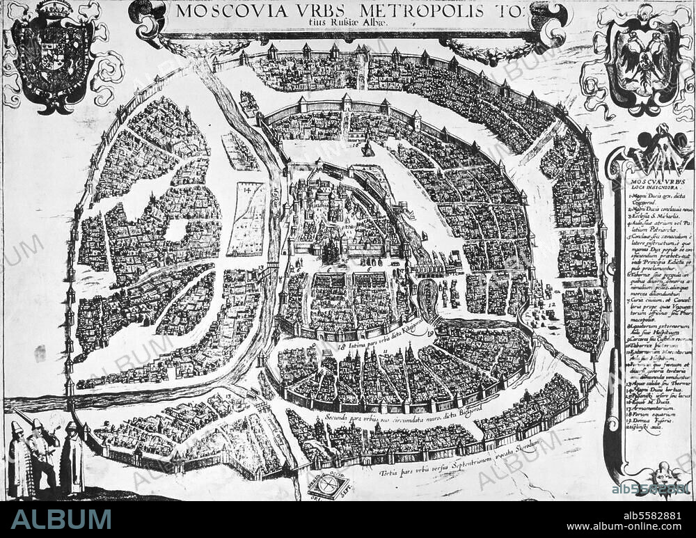 Moskau. "Moscovia". (Plan der Stadt Moskau). Kupferstich von Georg Braun und Franz Hogenberg. Aus: Civitates orbis terrarum, Köln. 1572-1618.
