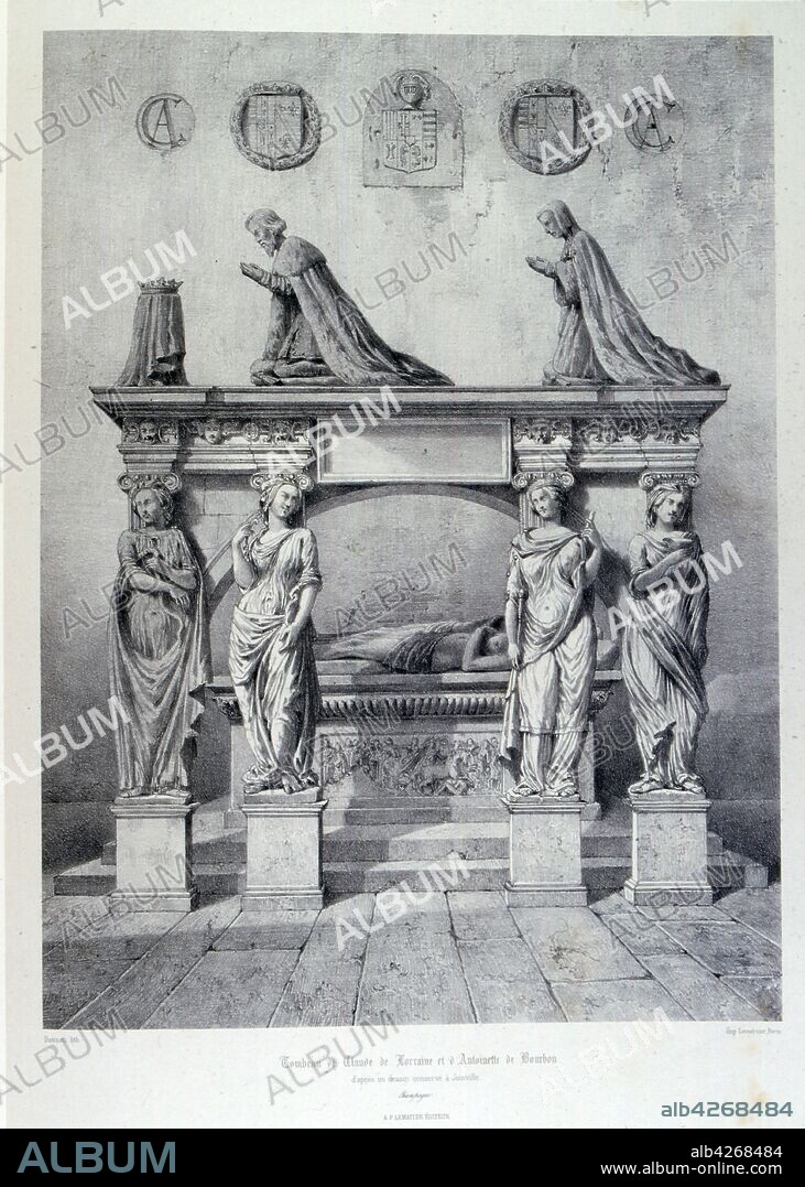 Tomb of Claude de Lorraine ou Claude de Guise and Antoinette de bourbon, Joinville, in North-eastern France. 1857. Drawing by Baron Isidore Taylor (1789 - 1879), French traveller and author.