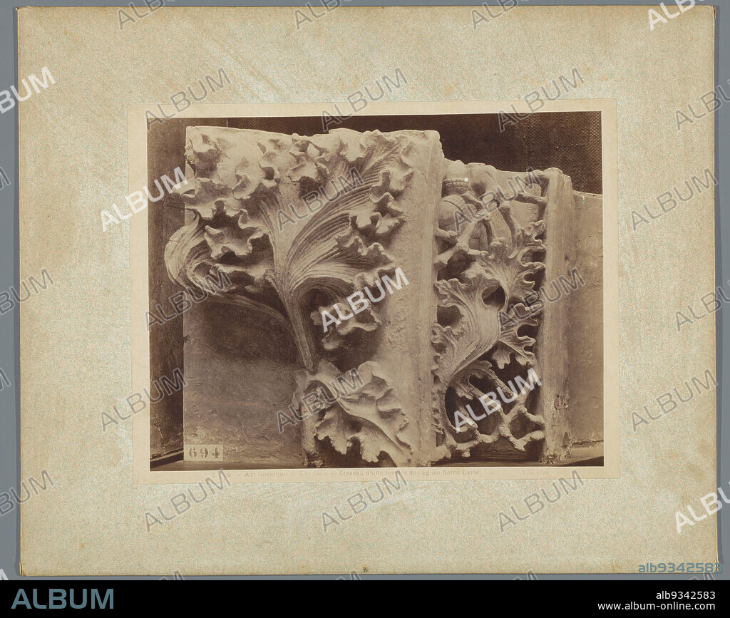 Cast of a relief from the Notre-Dame at Caen, Art Gothique - XVe siècle - Claveau d'une fenêtre de l'Église Notre-Dame, Caen. (title on object), Adolphe Giraudon (mentioned on object), France, c. 1875 - c. 1900, cardboard, albumen print, height 203 mm × width 260 mm.