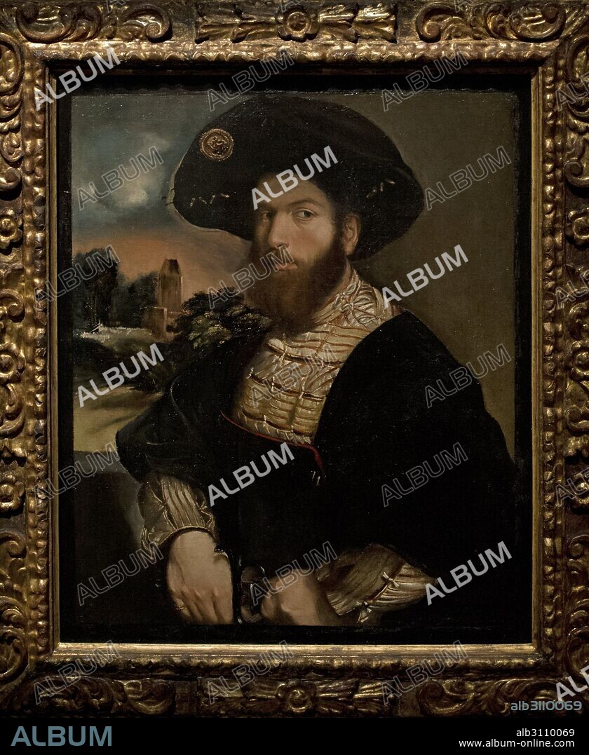Dosso Dossi (Giovanni di Niccolo Luteri) (h.1490-1542). Pintor italiano. Retrato de un hombre con boina negra, h. 1530. Museo Nacional (National Museum). Estocolmo. Suecia.