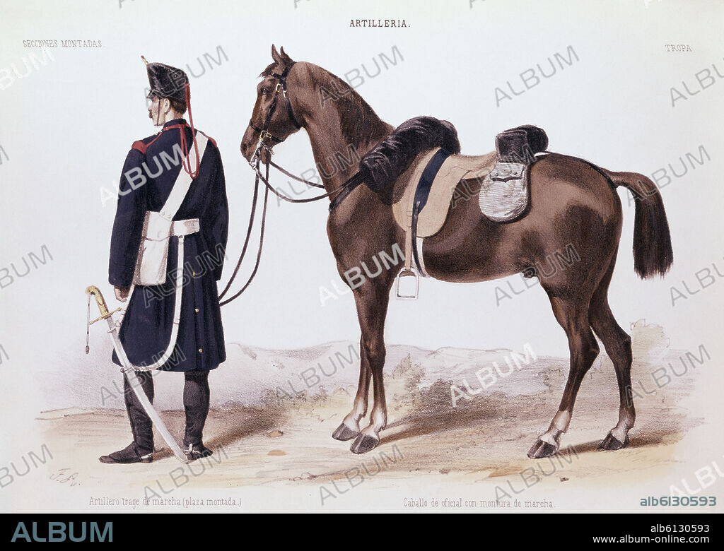 F. R. LITOGRAFO. ARTILLERO TRAJE DE MARCHA.