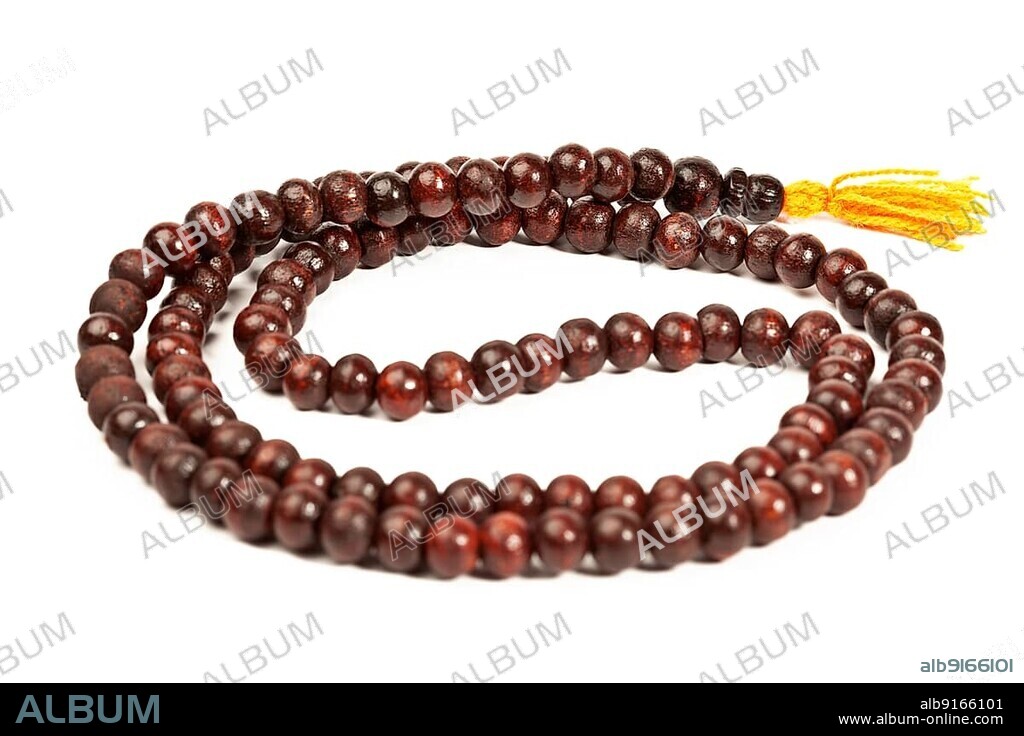 Japa Mala, Buddhist or Hindu prayer beads isolated on white.