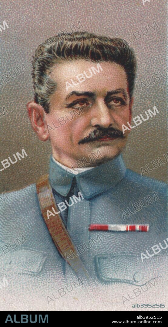 General Charles Emmanuel Marie Mangin (1866-1925), French general during World War I, 1917. During the First World War Mangin rose from divisional command to that of the 10th Army. During the Second Battle of the Marne he was in command of both French and American troops. From Will's Cigarettes 'Allied Army Leaders' cigarette card series, 1917.