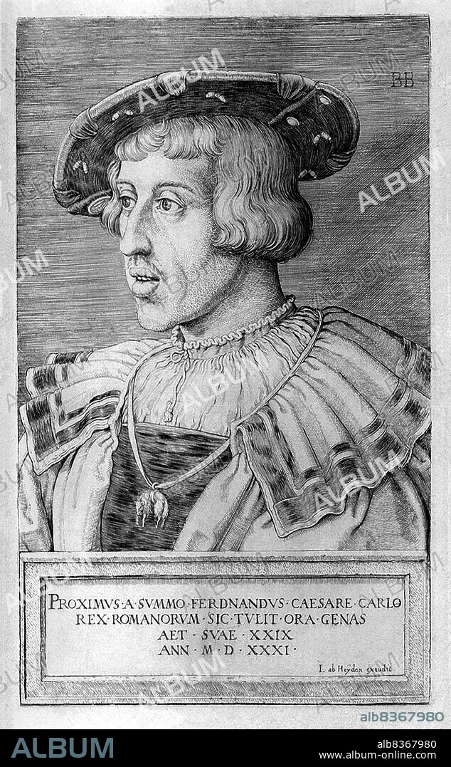 Germany: Ferdinand I (1503-1564), 31st Holy Roman emperor, by Barthel Beham (1502-1540), c. 1531.<br/><br/>. Ferdinand I (1503-1564) was the son of Philip I of Castile and Queen Joanna I of Castile, grandson of Emperor Maximilian I and younger brother of future emperor Charles V. Ferdinand became King of Bohemia and Hungary in 1526 after the death of his brother-in-law Louis II, and served as his brother Charles' deputy in the Holy Roman Empire during his numerous absences, eventually being crowned as King of Germany in 1531. When Charles V abdicated in 1556, Ferdinand was elected as his successor to the imperial throne, becoming Holy Roman emperor in 1558.