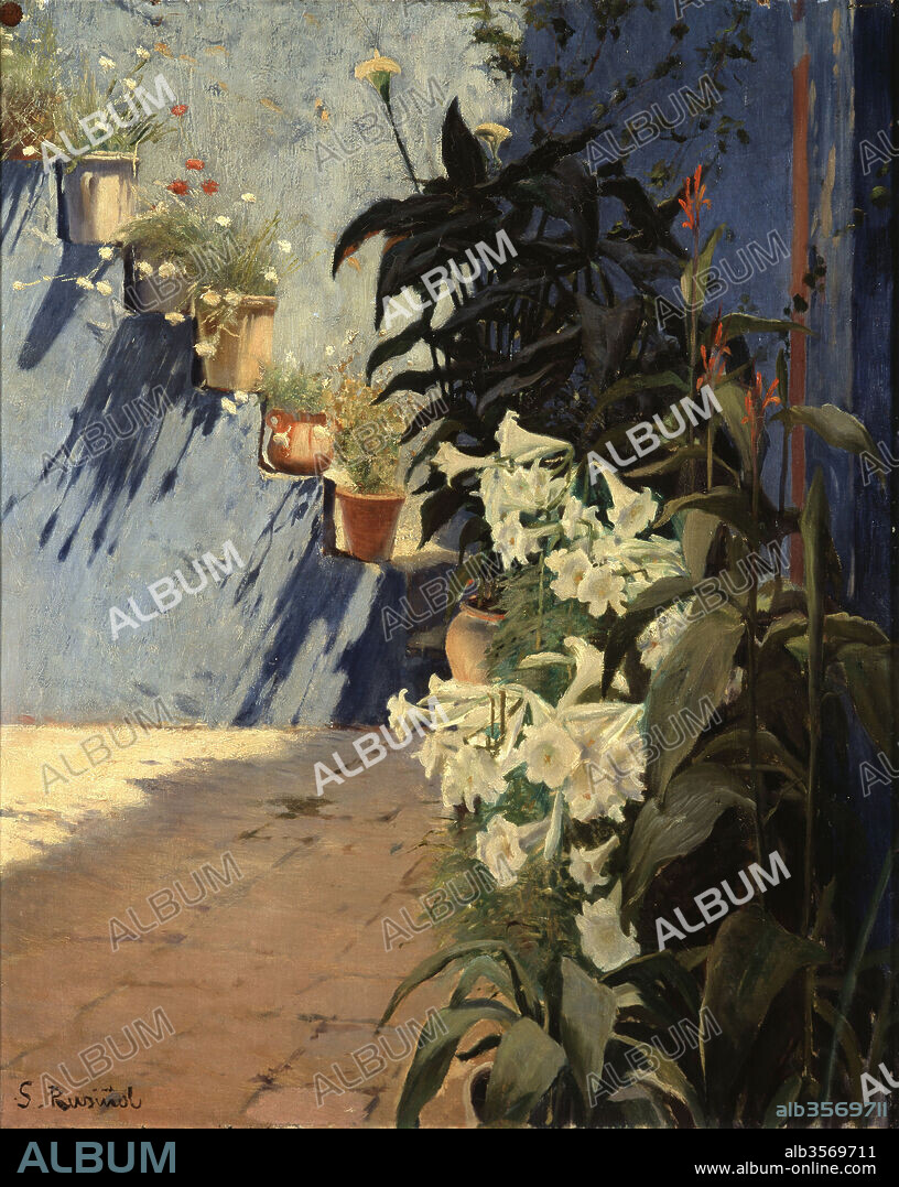 SANTIAGO RUSIÑOL. Santiago Rusiñol / 'Pati blau amb lliris' (Patio azul con lirios), 1896-1897, Óleo sobre lienzo, 80 x 64 cm.