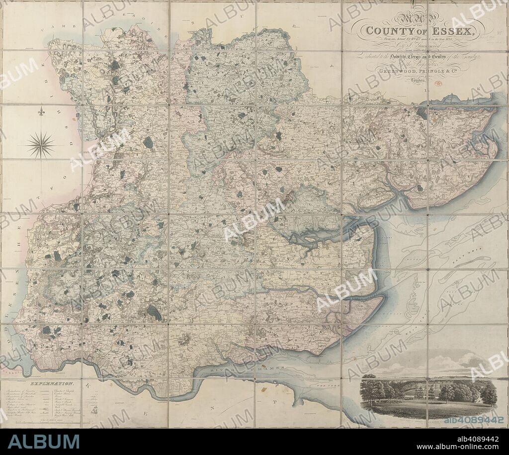 C GREENWOOD and GREENWOOD I. Map of the County of Essex. Map of the County of Essex, from an actual Survey made in the year 1824 by C. & I. Greenwood Scale of statute miles, 8[ = 200 mm.--1 inch = 1 mile]. (West View of Audley End House, near Saffron Walden). London : Greenwood, Pringle & Co., July 1st, 1825. Source: Maps.C.23.b.6. Language: English.