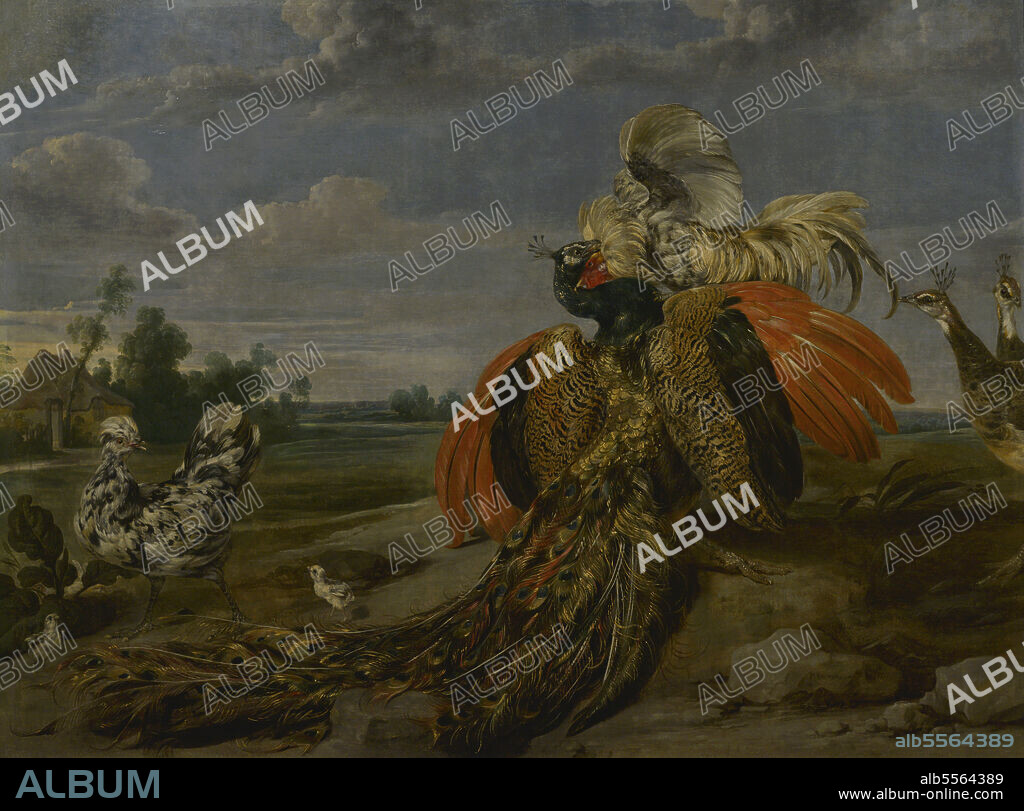 Paul de Vos (1595-1678). Flemish painter. Peacock and Cock Fighting, ca. 1630. Oil on canvas. Calouste Gulbenkian Museum. Lisbon, Portugal.