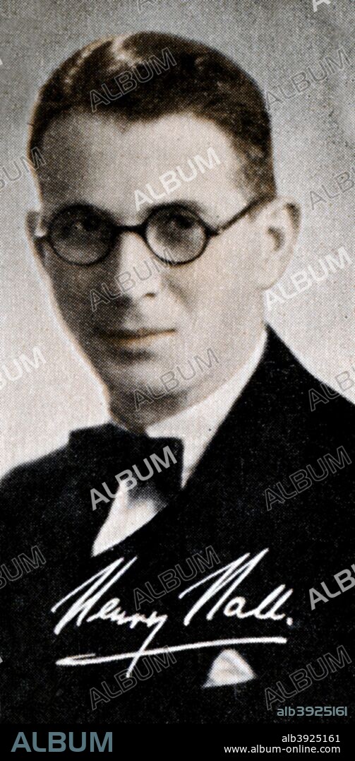 Henry Hall (1898-1989), 1935. He was an English bandleader who performed regularly on BBC Radio during the British dance band era of the 1920s and 1930s, through to the 1960s. A print from the photo album Popular Personalities, issued for Piccadilly Juniors Oval Photos, 1935.