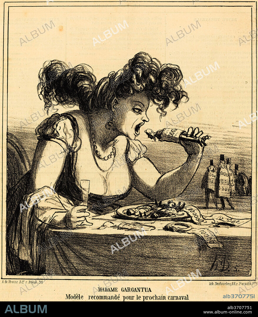 HONORE DAUMIER. Madame Gargantua. Dated: 1866. Medium: lithograph on newsprint.