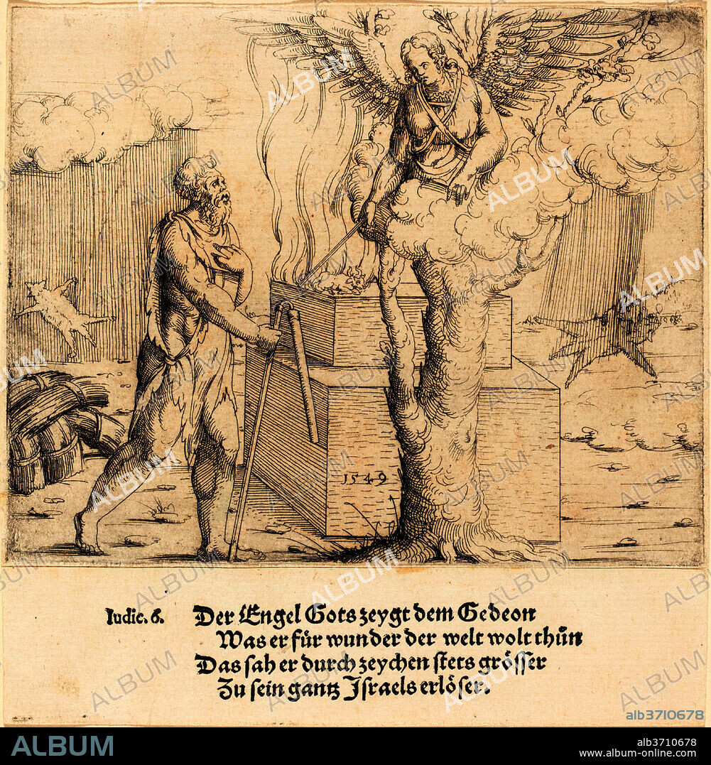 AUGUSTIN HIRSCHVOGEL. The Sacrifice of Gideon. Dated: 1549. Medium: etching.