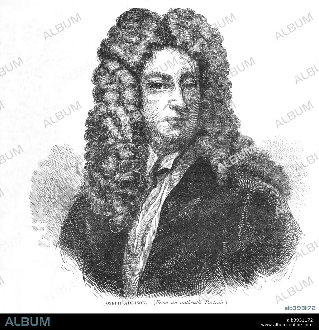 Joseph Addison, English writer and politician, c1870 (1878). Joseph Addison (1672-1719) was an essayist, poet, playwright and politician who founded the daily publication The Spectator with Richard Steele (1672- 1729) in 1711. From Old and New London Illustrated, Vol IV, by Edward Walford. [Cassell Petter & Galpin, London, Paris & New York, 1878].