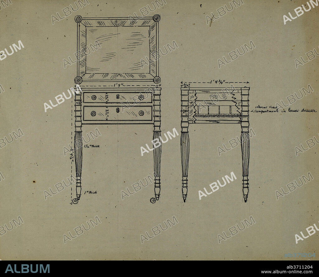 AMERICAN 20TH CENTURY. Sewing and Work Table. Dated: 1935/1942