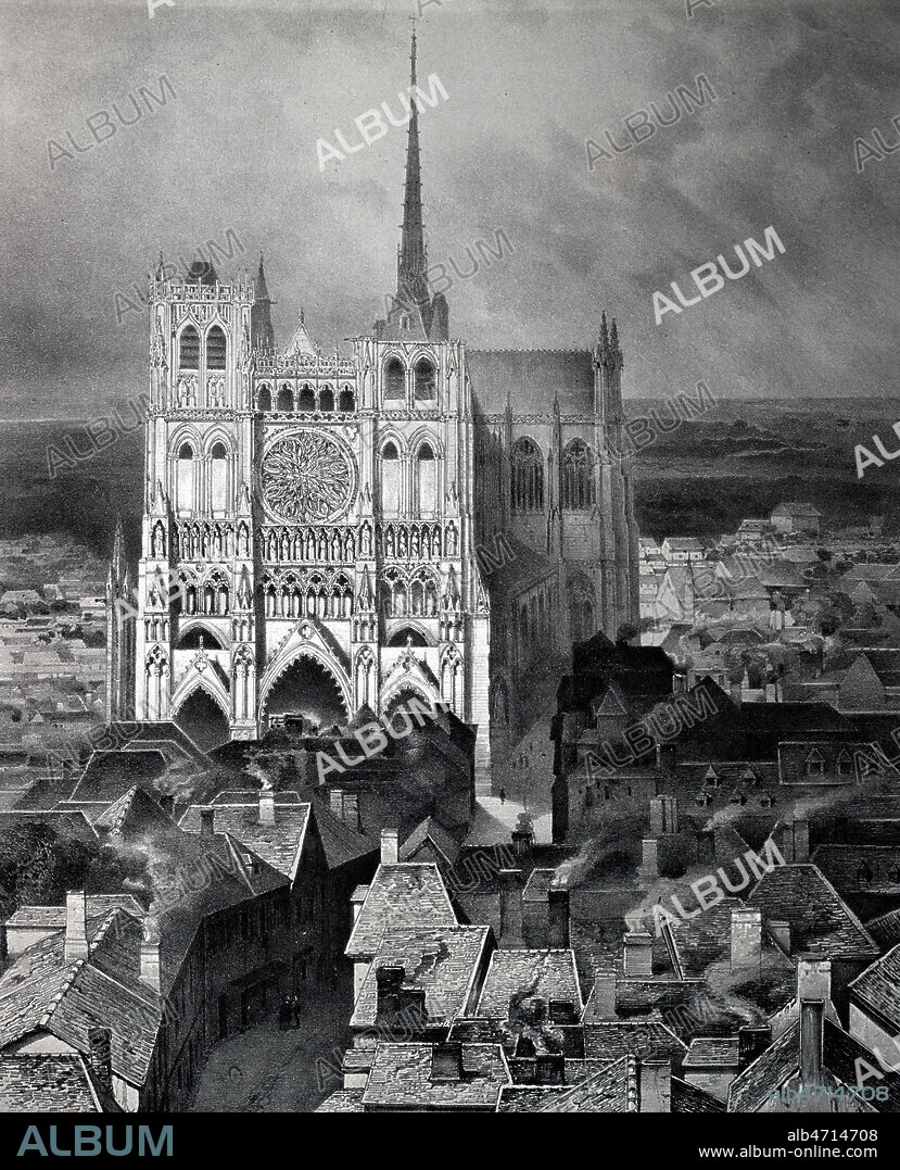 Vue de la cathedrale d'AMIENS, en Picardie. Lithographie tiree de l'ouvrage de TAYLOR et NODIER 'Voyages pittoresques et romantiques dans l'ancienne France', publie vers 1830. Villes et villages de Picardie au 19eme siecle. Credit : Collection JEAN VIGNE / Kharbine-Tapabor.