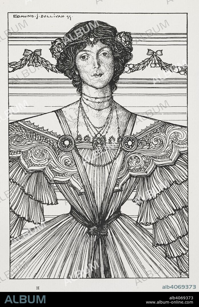 TENNYSON, ALFRED, 1ST BARON TENNYSON and EDMUND JOSEPH SULLIVAN. Adeline. A Dream of Fair Women and other poems. Selected and illustrated by Edmund J. Sullivan. With a postscript by the artist. F.P. London : G. Richards, 1900 [1899]. Source: K.T.C.104.b.1 facing 48.