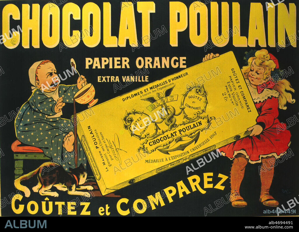 Affiche publicitaire de 1904 pour le chocolat Poulain illustree par OGE (1861-1936). Credit : Coll. Perrin/KHARBINE-TAPABOR.