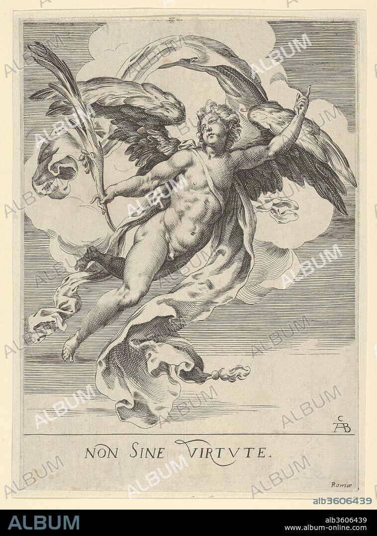 Winged angel holding a palm in his right hand and with drapery behind him. Artist: After Cherubino Alberti (Zaccaria Mattia) (Italian, Borgo Sansepolcro 1553-1615 Rome). Dimensions: Sheet: 8 7/8 × 6 7/16 in. (22.6 × 16.3 cm). Publisher: Mariette. Date: 17th century.