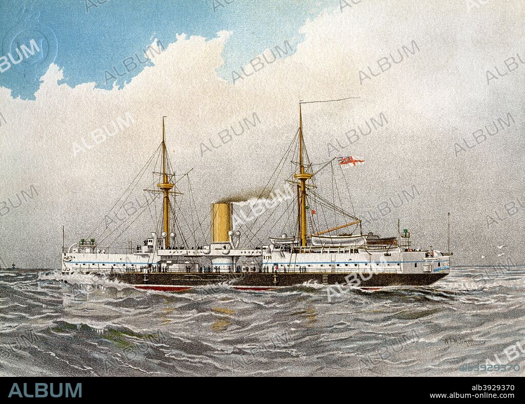 HMS 'Colossus', Royal Navy 2nd class battleship, c1890-c1893. The lead ship of her class, HMS 'Colossus' entered service in 1886. She served with the Mediterranean Fleet until 1893, when she became a Coastguard ship. 'Colossus' later served with the Reserve Fleet and as a tender to the gunnery school HMS 'Excellent' at Portsmouth before was sold and scrapped in 1908. A print from Her Majesty's Navy Including its Deeds and Battles, by Lieut Chas Rathbone Low, Volume II, JS Virtue & Co, London, 1890-1893.
